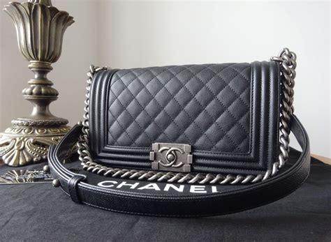 black chanel caviar bag ruthenium|Chanel black caviar Medium/large Boy Bag W. Gold Ruthenium HW.